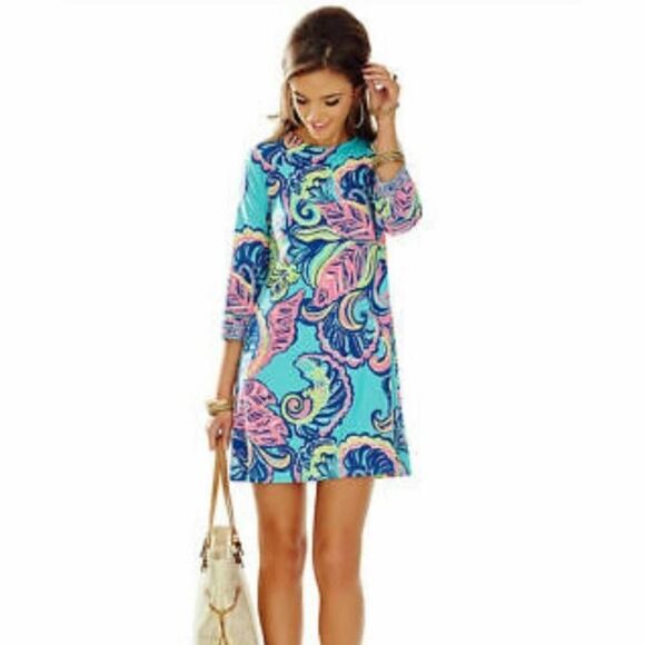 Lilly Pulitzer Dresses & Skirts - Lilly Pulitzer Bellavista Swing Dress Sea Blue Private Island Print Size S EUC